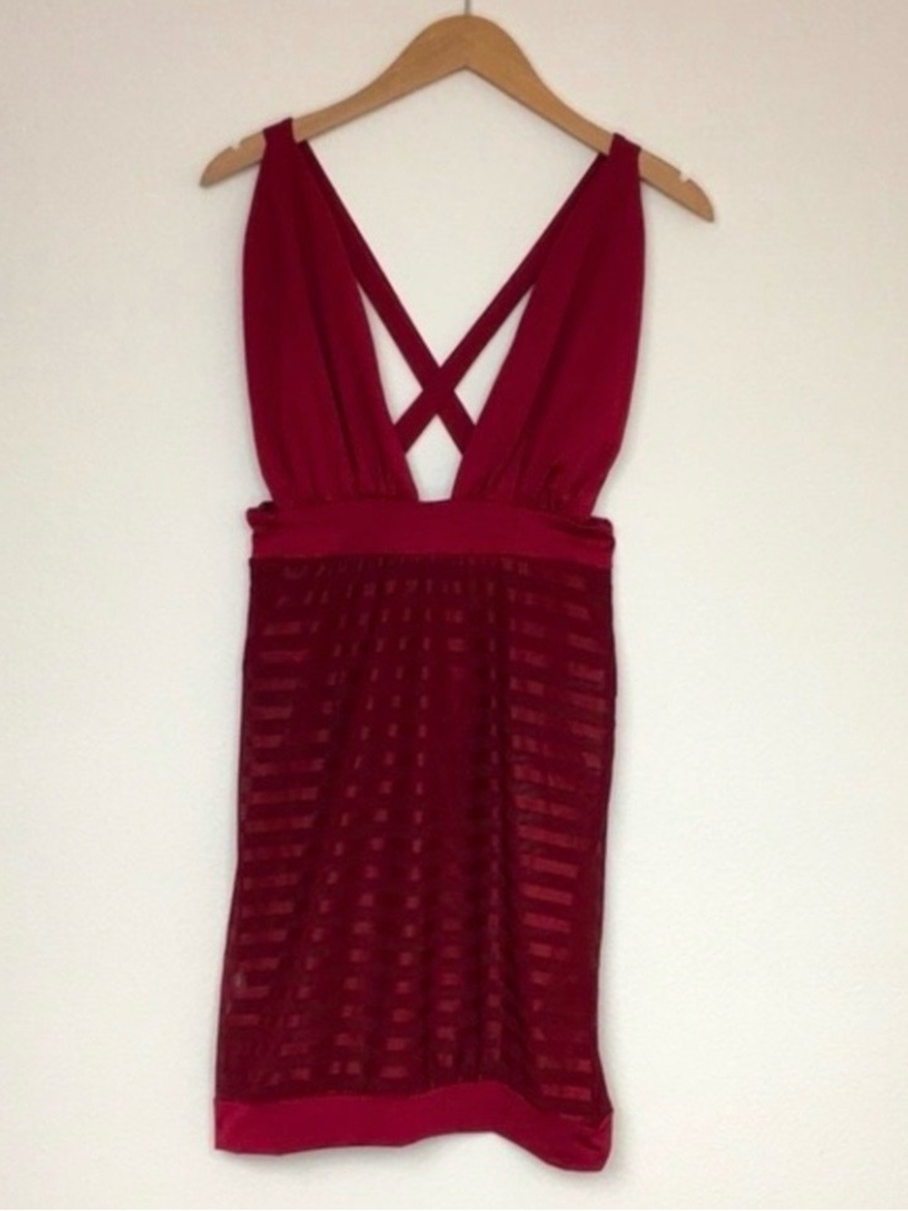 NWOT New Amazon Womens Maroon Sheer Built In Cheeky Underwear Mini Dress Size M